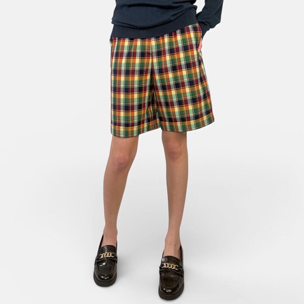 Vintage Madras Patchwork Plaid High Waist Loose Jorts Bermuda Shorts Sz Small